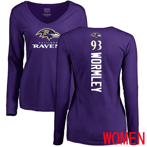Baltimore Ravens Purple Women Chris Wormley Backer NFL Football #93 Long Sleeve T Shirt->nfl t-shirts->Sports Accessory